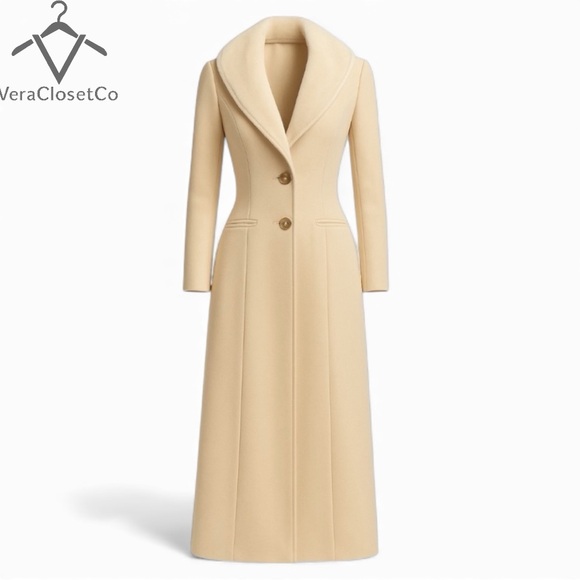Jackets & Blazers - Anastasio Wool Long Coat with Fur Collar – Cream – Size 48 (Fits M/L)